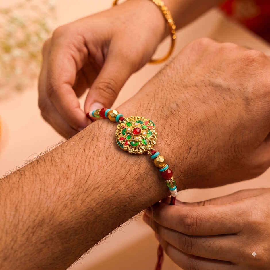 Rakhi for Brother | Classic Stone-Studded Meena | Meenakari | Pack of 1 | Tomuncle