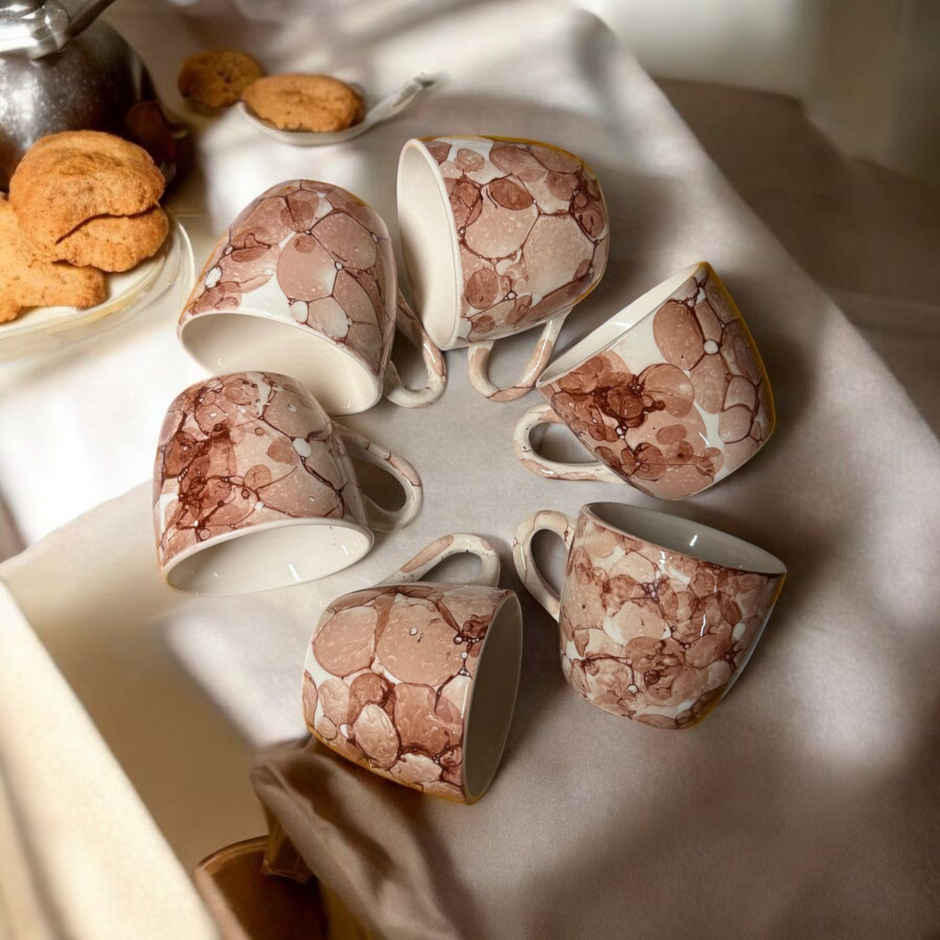 Saffron Ceramic Clay 3D Texture Tea and Coffee Cups | Set of 6