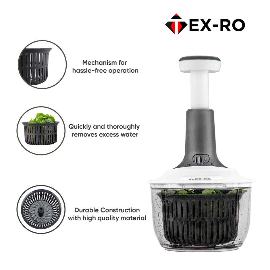 Tex-Ro White & Grey Stainless Steel 3 Blades Manual Hand Press Vegetable & Fruit Chopper