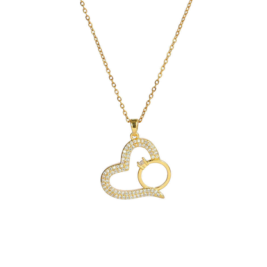 SALTY Graceful Heart with Ring Necklace Pendant for Women and Girls| Anti-Tarnish | Gold