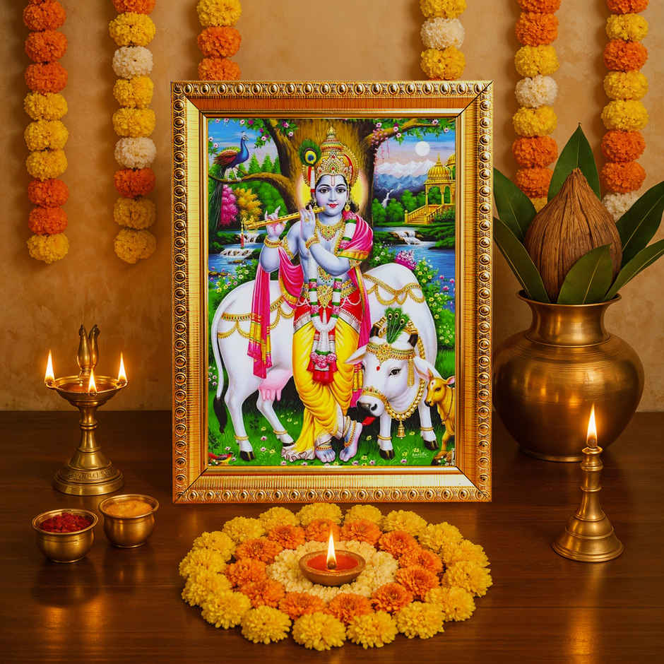 Lord Krishna Religious Photo Frame | Hindu Deity Picture | 18x13 cm | Oye Happy