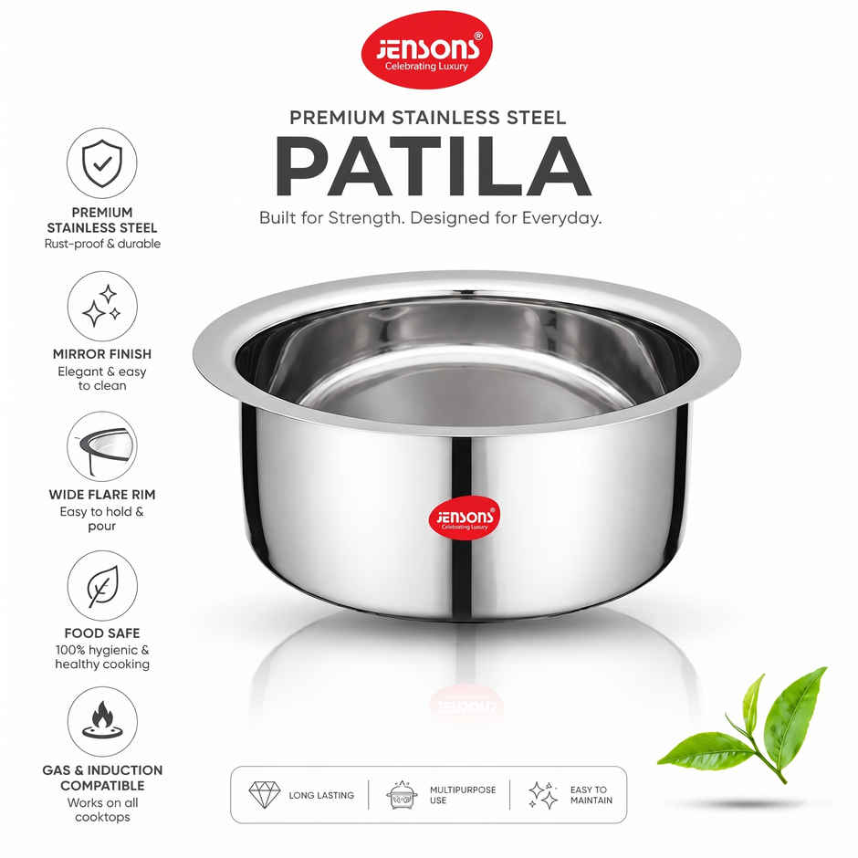 Jensons Stainless Steel Induction Patila/Tope, 16cm, 1.2L | Deep Cooking Pot with Lid