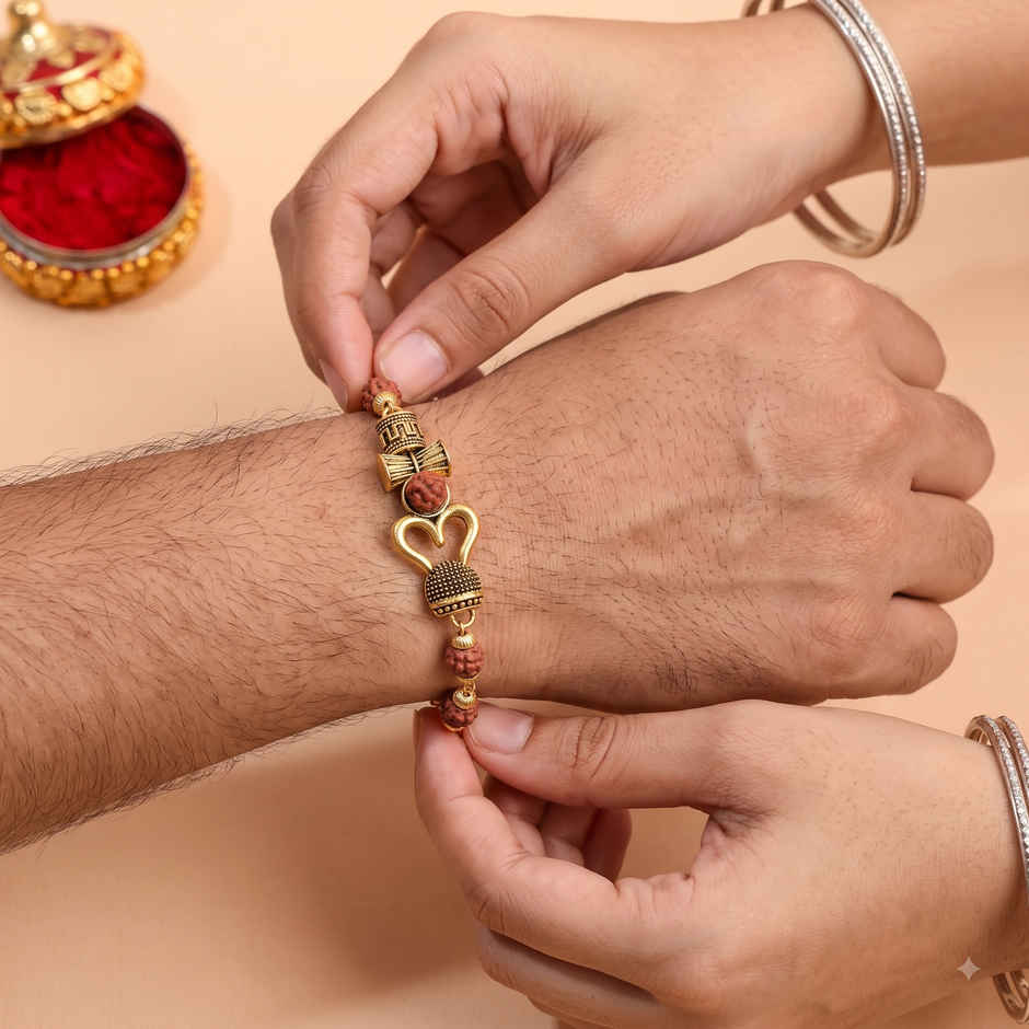 Rudraksh Bracelet Om Shiv Damroo Rakhi | Rudraksha | Pack of 1 | Tomuncle