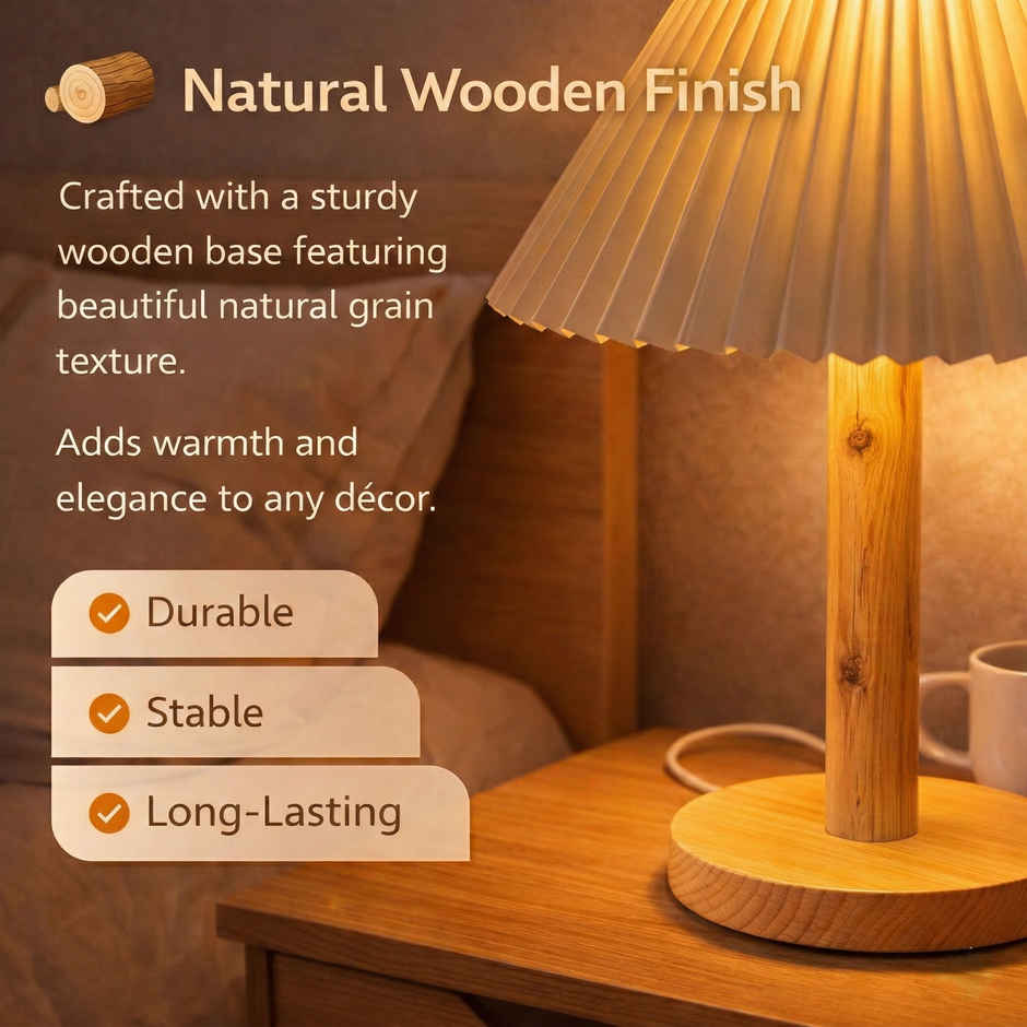 Desidiya DIY Pleated Shade Wooden Table Lamp Home Decor | Lamp for Living Room Warm White