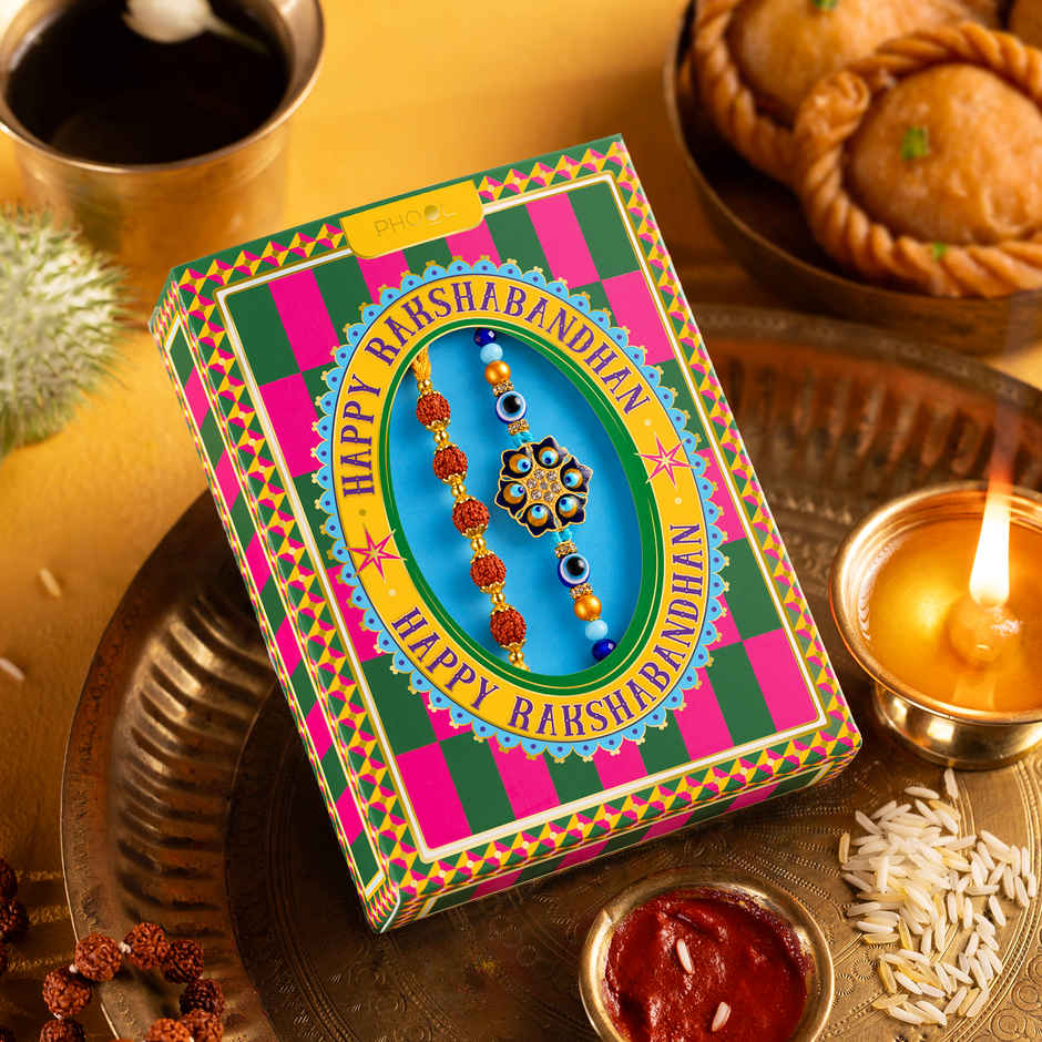Phool Rudraksha and Morpankh Evil Eye Protection Rakhi