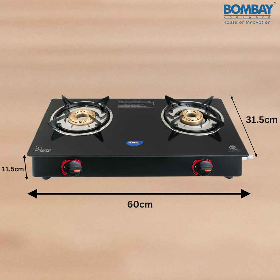 Bombay Kookware Gas stove 2 burner Glass Top