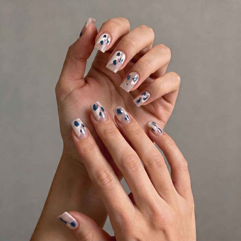 Nailinit Press On Nails Denim Girly | Reusable False Nail Extensions with Glue Tabs