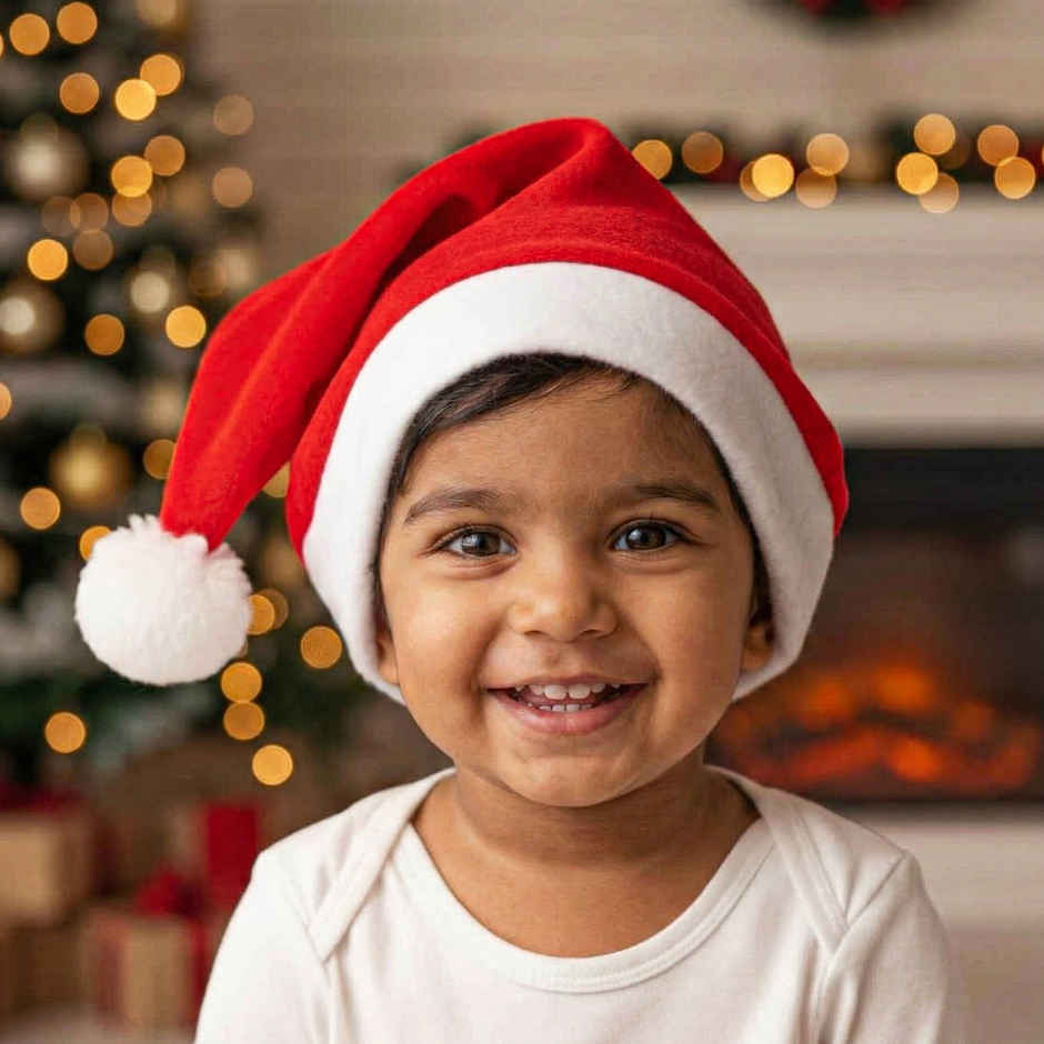 Christmas Velvet Santa Cap for Kids | Red | Small | Gullak