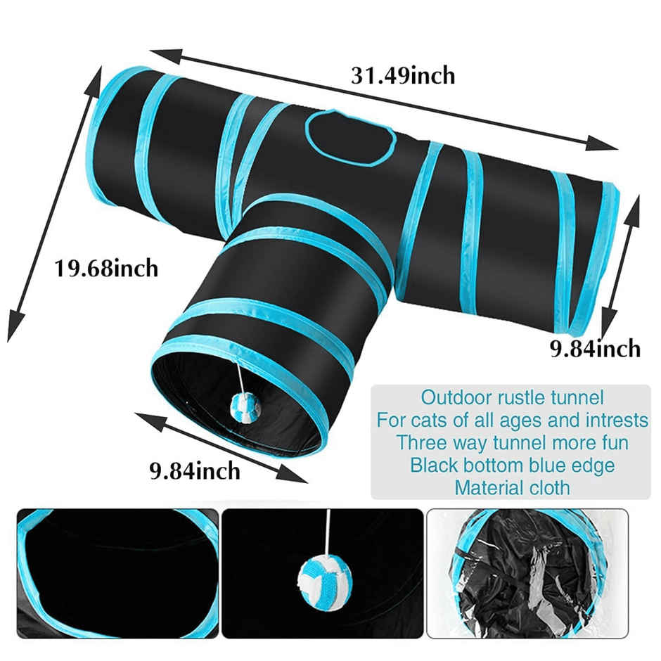Foodie Puppies 3 Way Foldable Cat Tunnel Toy | Blue Black