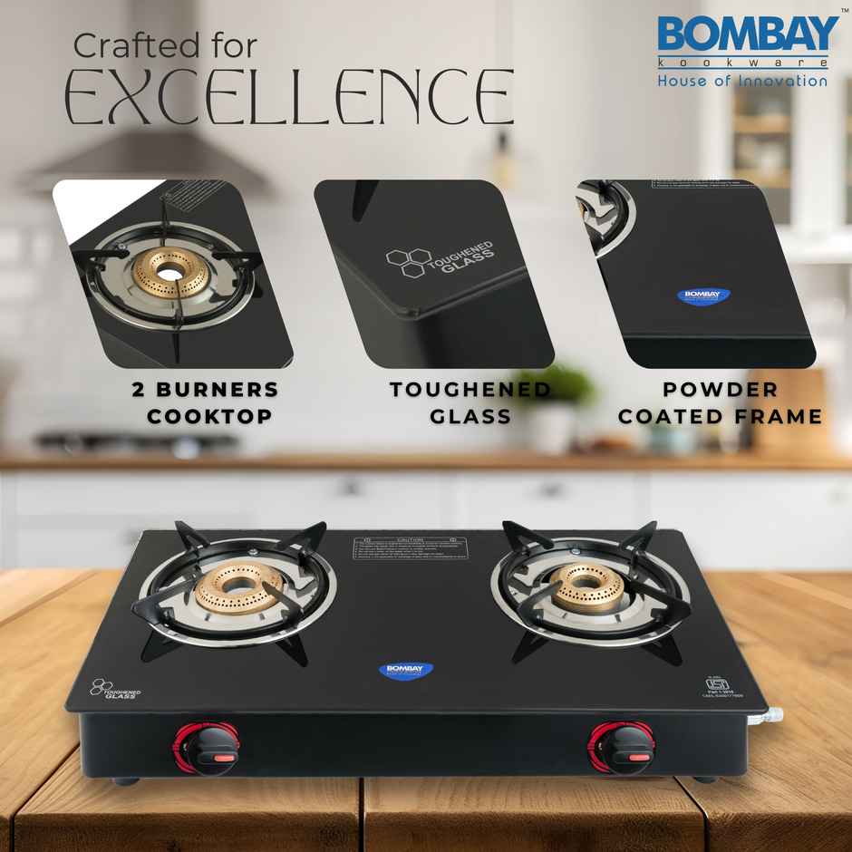 Bombay Kookware Gas stove 2 burner Glass Top