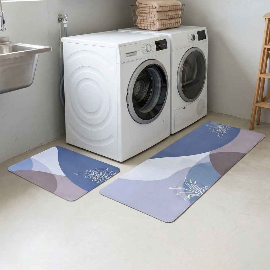 Casacraft by Pepperfry Anti- Skid Abstract Door Mat and Floor Runner set | Multicolor