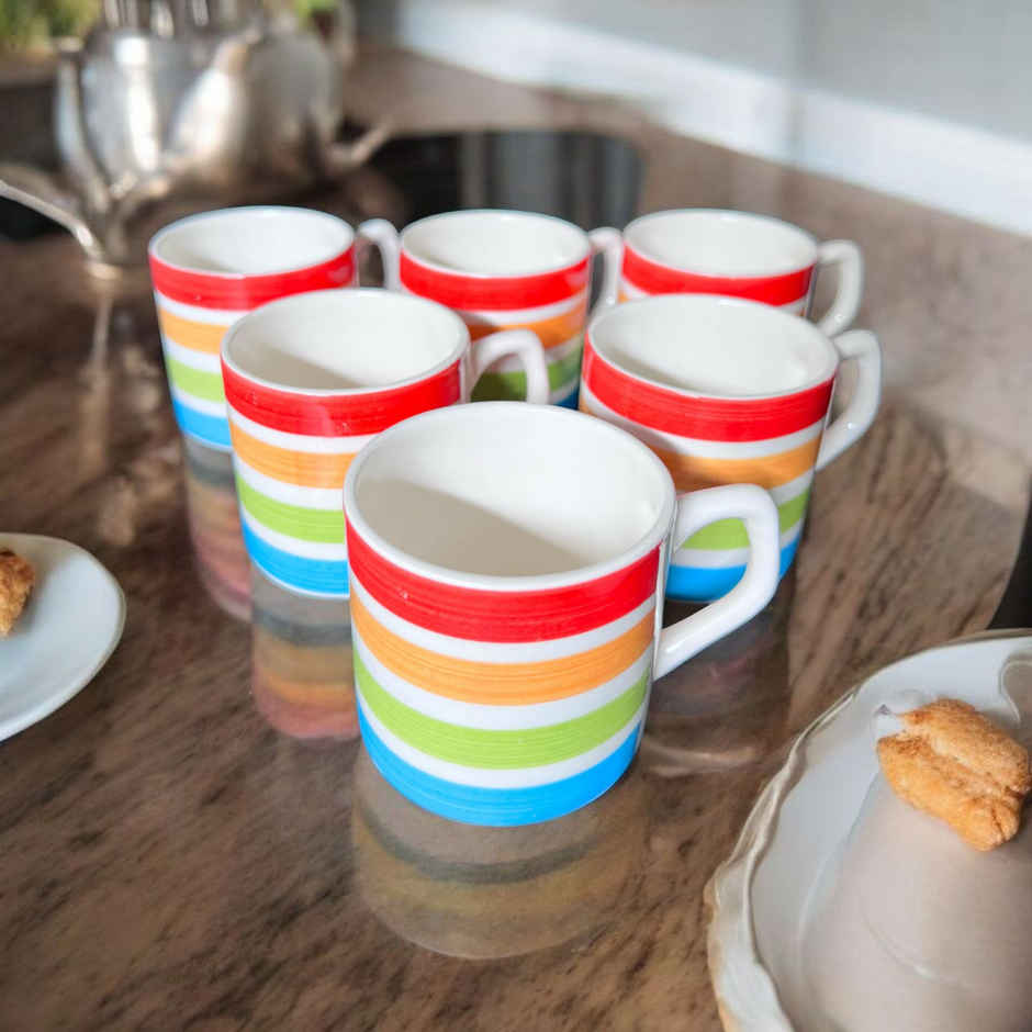 Saffron Ceramic Clay Rainbow Striped Tea And Coffee Cups | Set Of 6