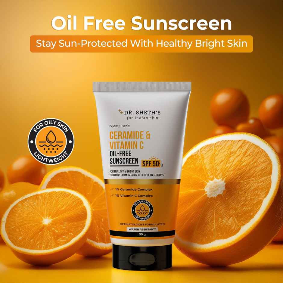 Dr. Sheth's Ceramide & Vitamin C Oil-Free Sunscreen SPF 50+ PA++++ | Made for Oily Skin