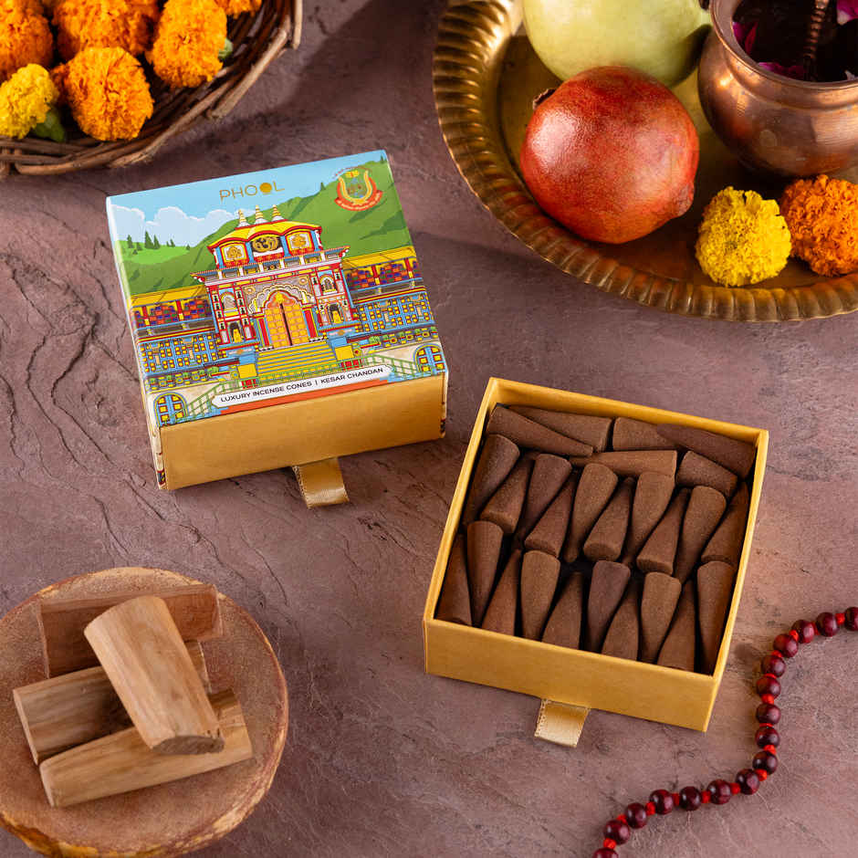 Phool Badrinath Kesar Chandan Dhoop Cones - Made From Temple Flowers