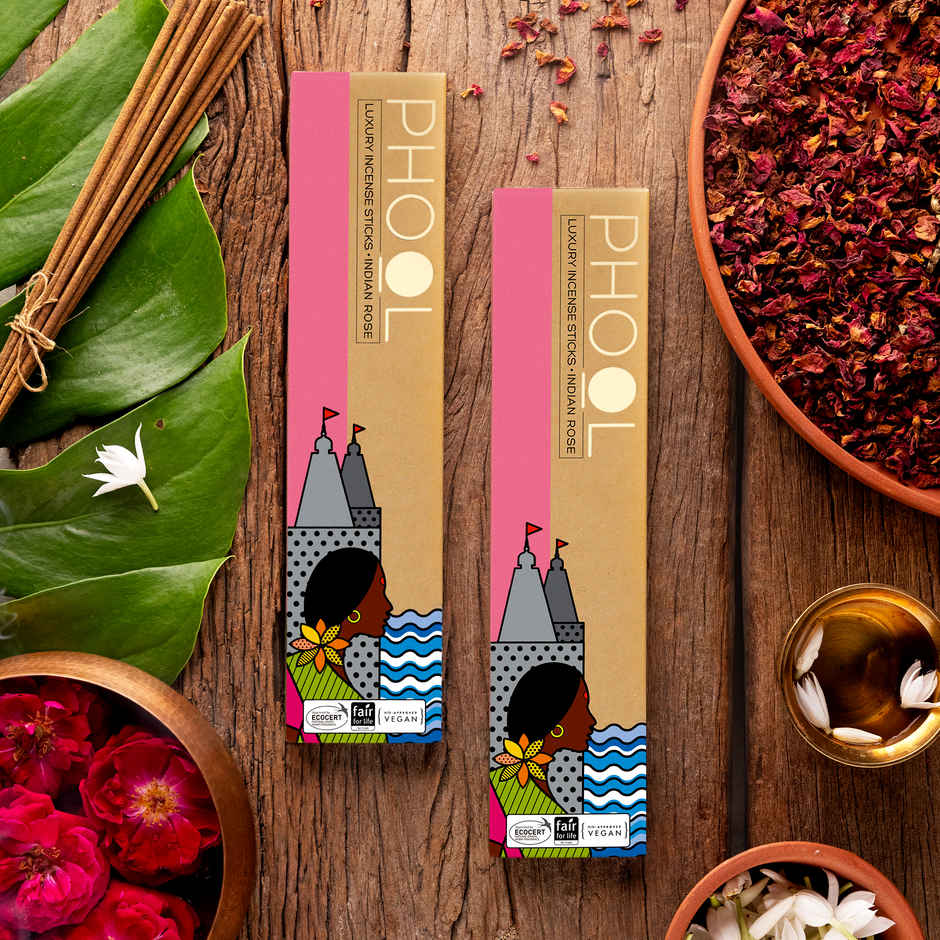 Indian Rose Agarbatti | 100% Natural & Charcoal Free Incense Sticks | Phool