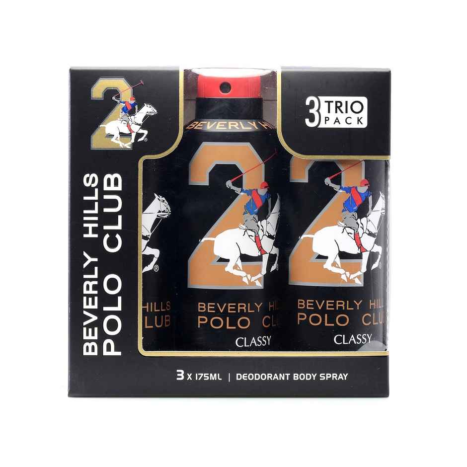Beverly Hills Polo Club No. 2 TRIO Pack Classy Deodorant Body Spray For Men