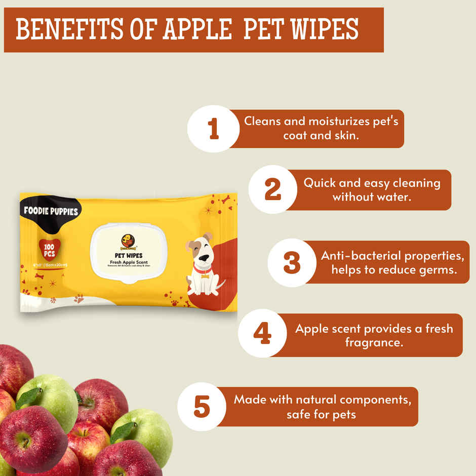 Foodie Puppies Pet Grooming Wipes | Fresh Apple