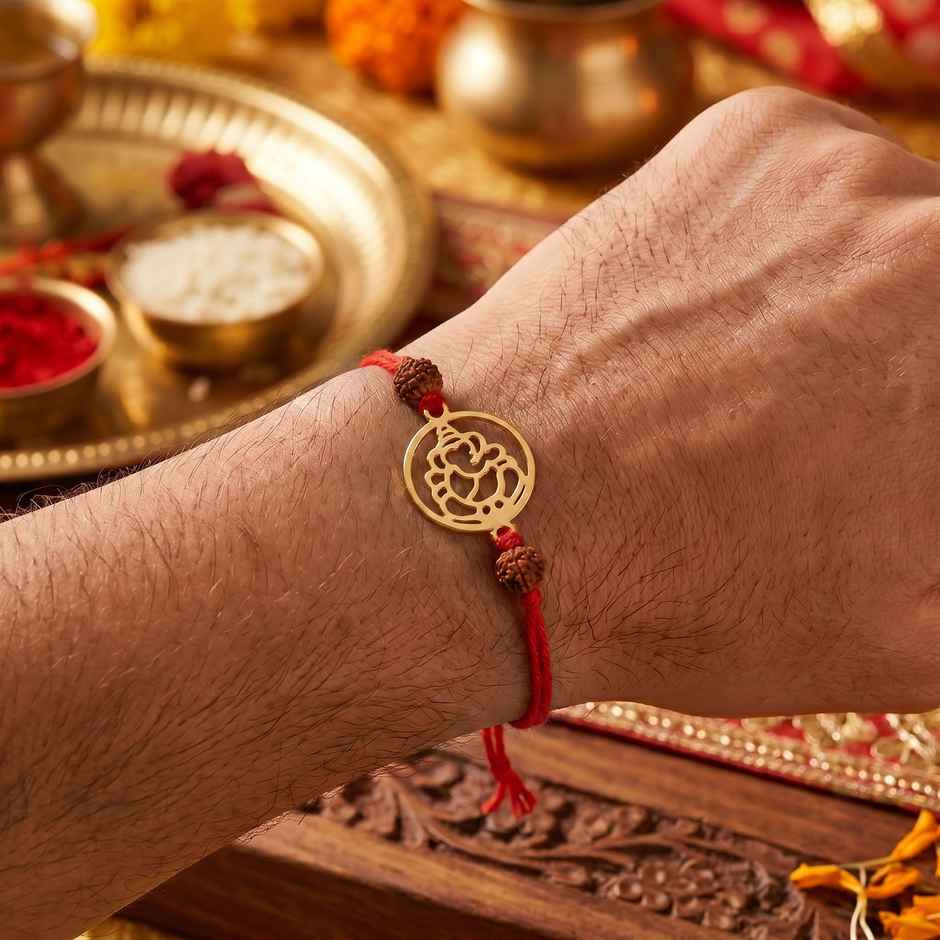 PNG Jewellers Gold Plated Ganesh Charm Rakhi | For Men