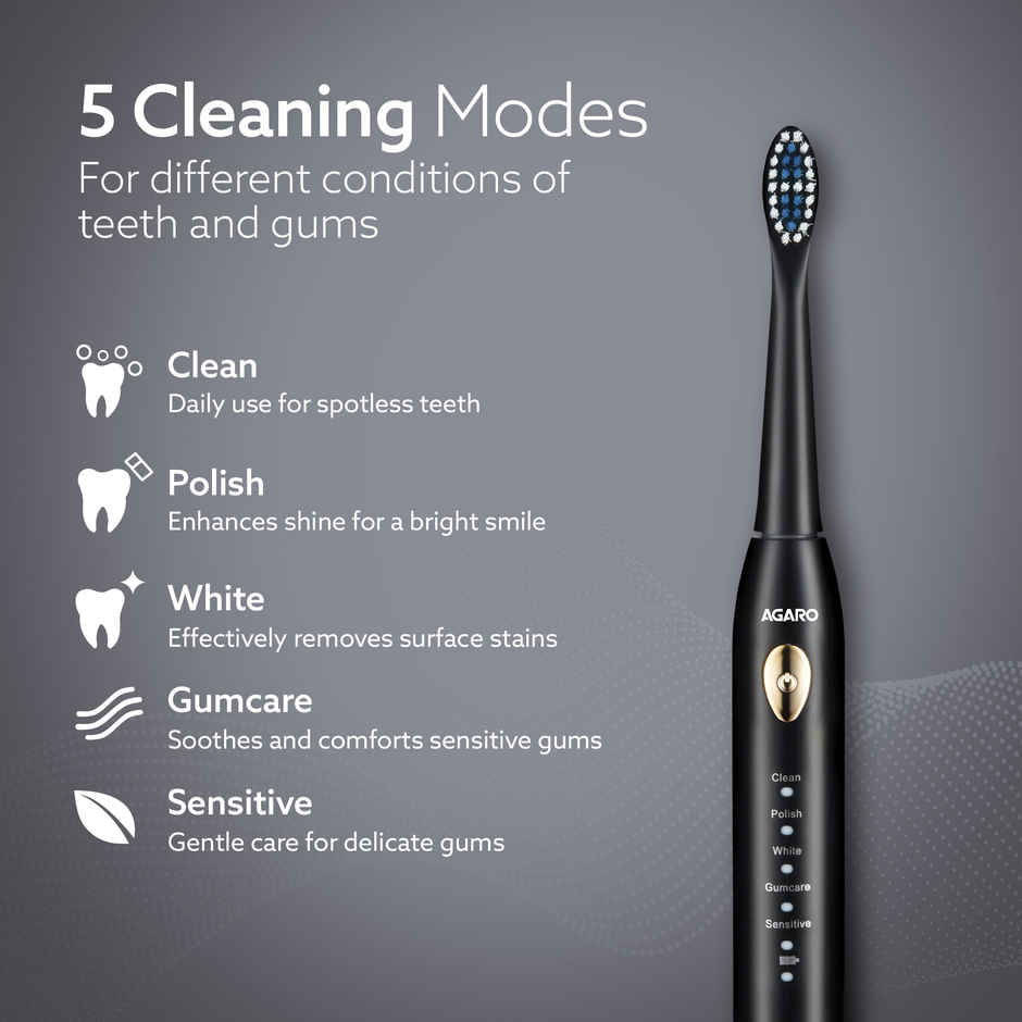 Agaro Cosmic Lite Sonic Electric Tooth Brush For Adults With 5 Modes