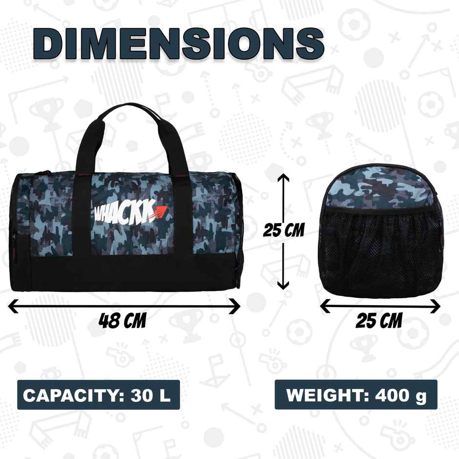 Whackk Unisex Camouflage Polyester 30 L Web Handle Duffle Bag | Black and Grey