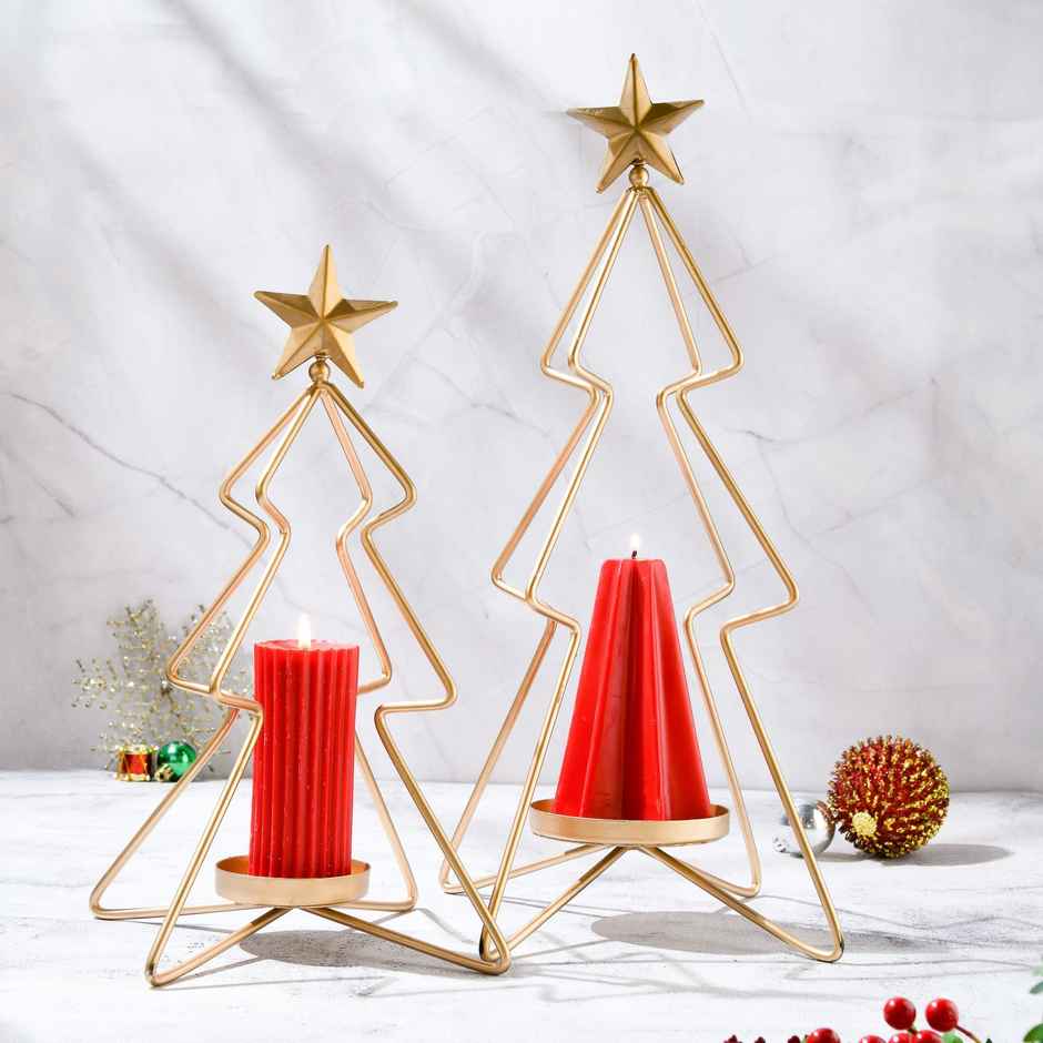Small Christmas Tree Candle Stand | Metal | Gold | Rad Living
