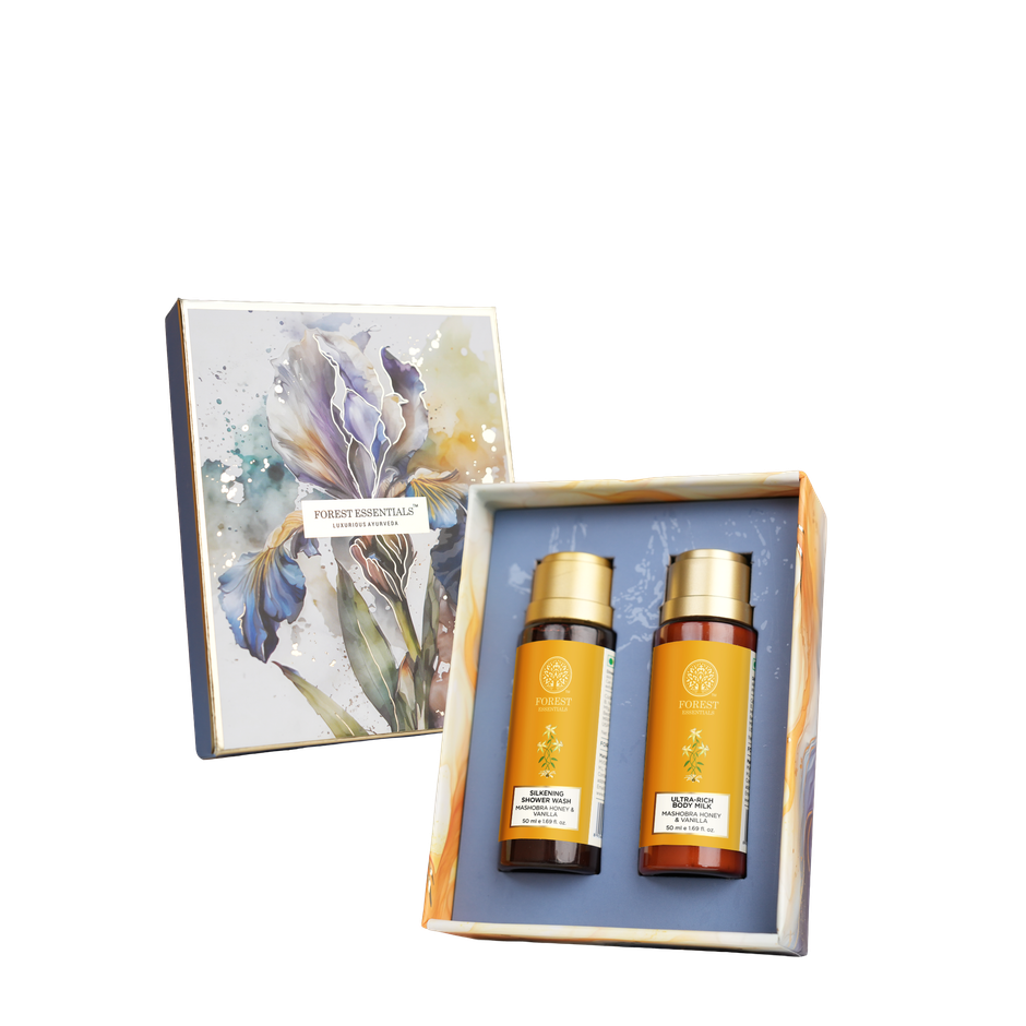 Forest Essentials Honey Vanilla Body Care Gift Box | Shower Wash & Body Milk Duo
