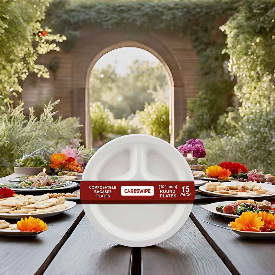 Disposable Plate | 3 Compartment | 10 inch | 15 pcs | Careswipe