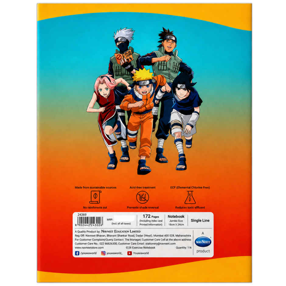 Youva by Navneet Naruto Notebook | 18 x 24 cm | Single Line | 172 Pages