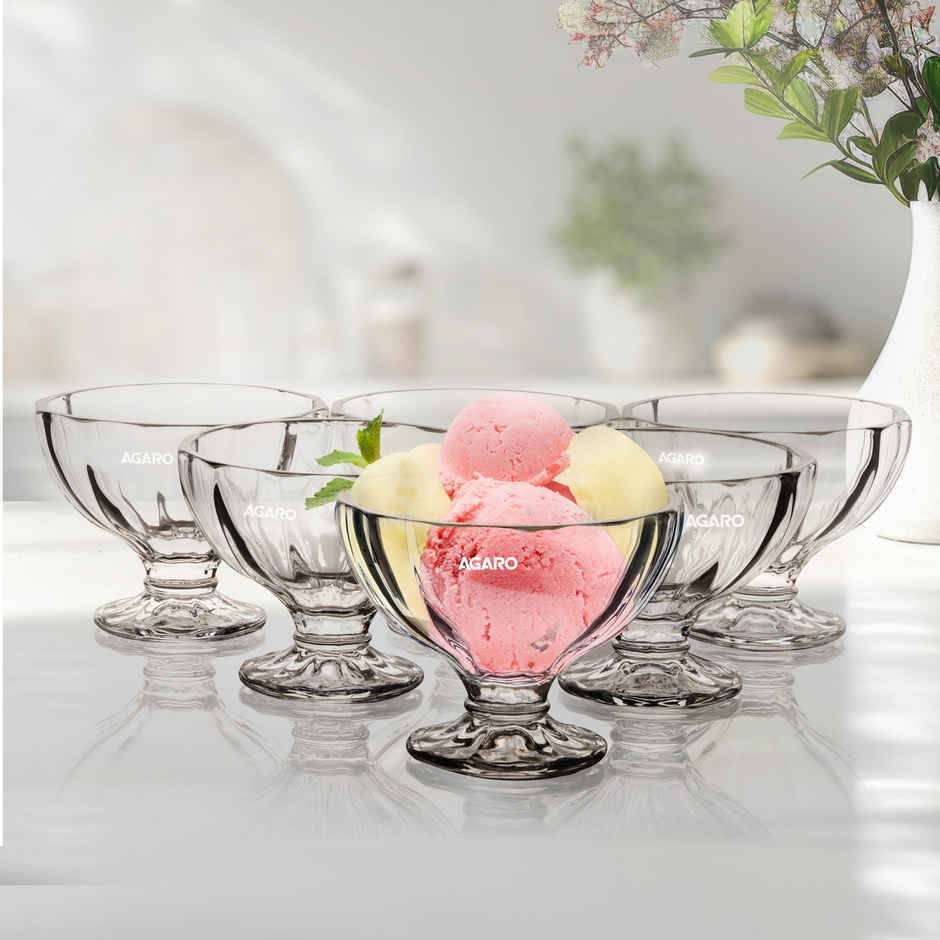 Agaro Glass Elegant Ice Cream Bowl | Ice Cream Bowl | Dip | Serving Bowls - 140 ml