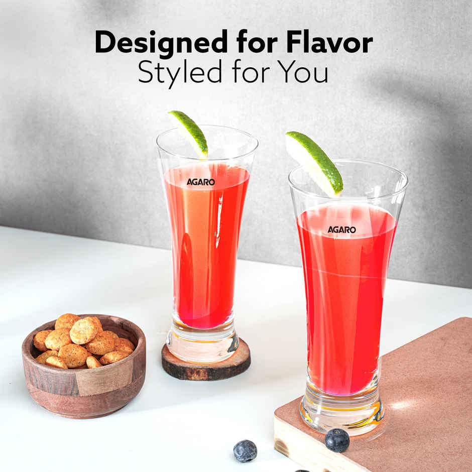 Agaro Elegant Pilsner Highball Glass | Heavy Base Tall Bar Glass - 330 ml