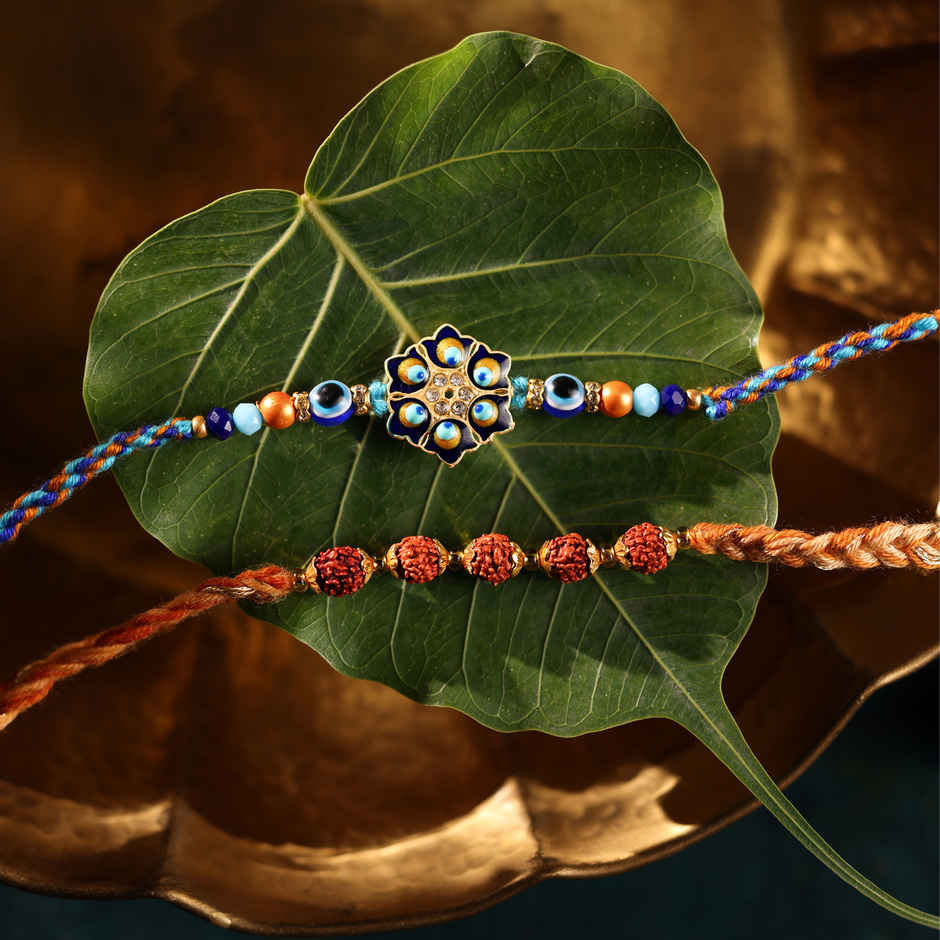 Phool Rudraksha and Morpankh Evil Eye Protection Rakhi
