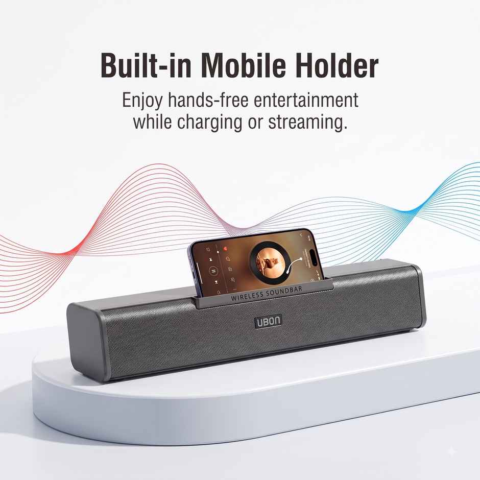 UBON Thunder 16W Wireless Soundbar with Voice Changer Mic | 10hrs Playtime | RGB Lights | BT v5.3 | TF, AUX, USB & FM (Black)