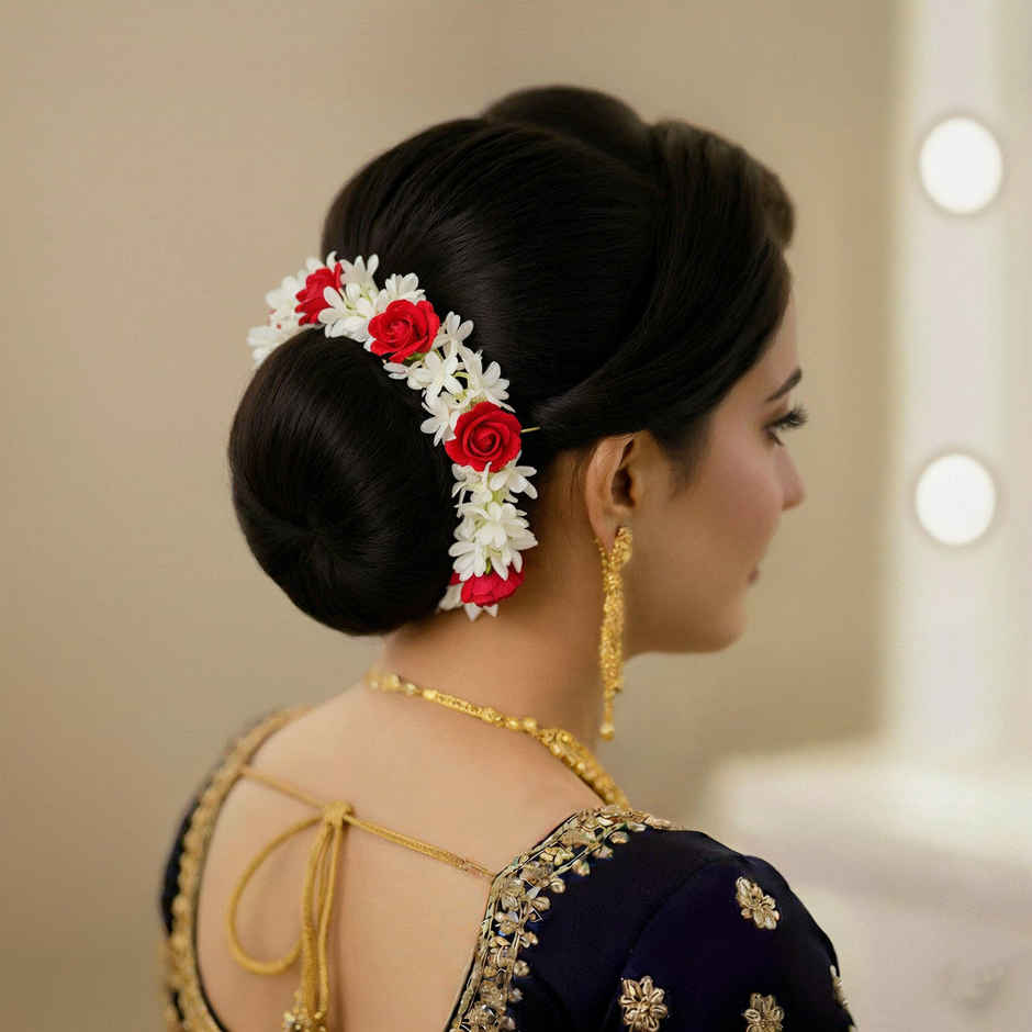 Artificial Flower with Rose Gajra | Traditional Hair Accessory | Ivory White | Oye Happy