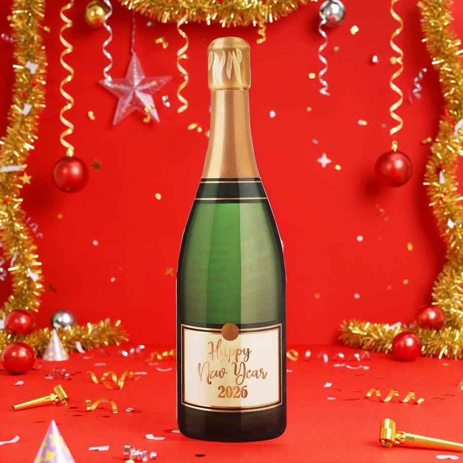 Surprise Champagne Bottle Pull-Out Card - Perfect New Year Greeting Card for Parties