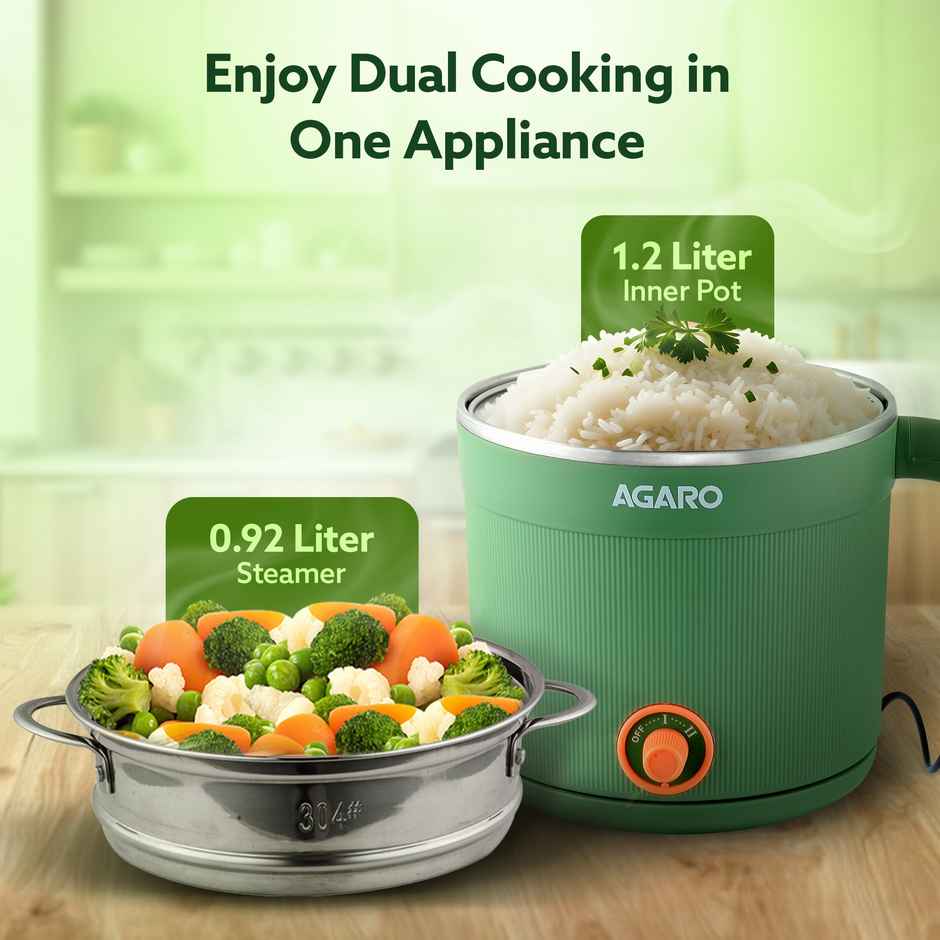 Agaro Regency Multi Cook Kettle Steamer 1.2l Inne Pot Double Layered Body Variable Temperature 600W