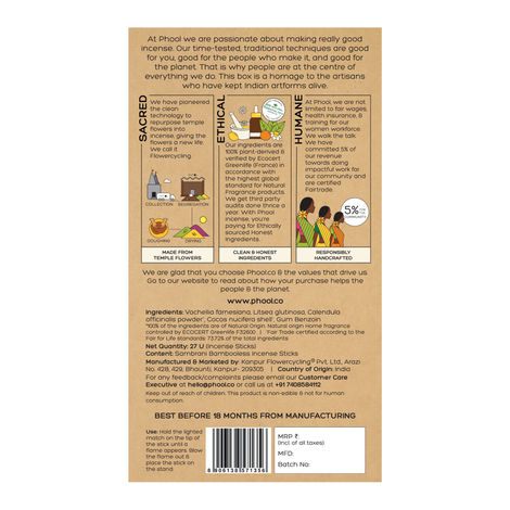 Phool Sandalwood Dhoop Sticks - 100% Natural Bambooless Incense Sticks