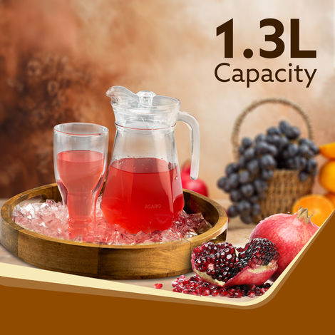 Agaro Elegant Glass Jug | Multipurpose Jug, Easy Pour & Strong Handle - 1.3 L