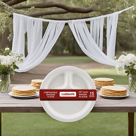 Careswipe 3 Compartment Disposable Plate 10 Inches 15 Pcs