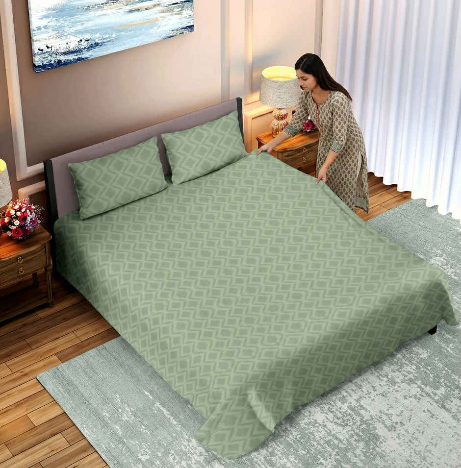 Dream Living Embossed Double Bedsheet Set | Olive - 220 x 250 cm