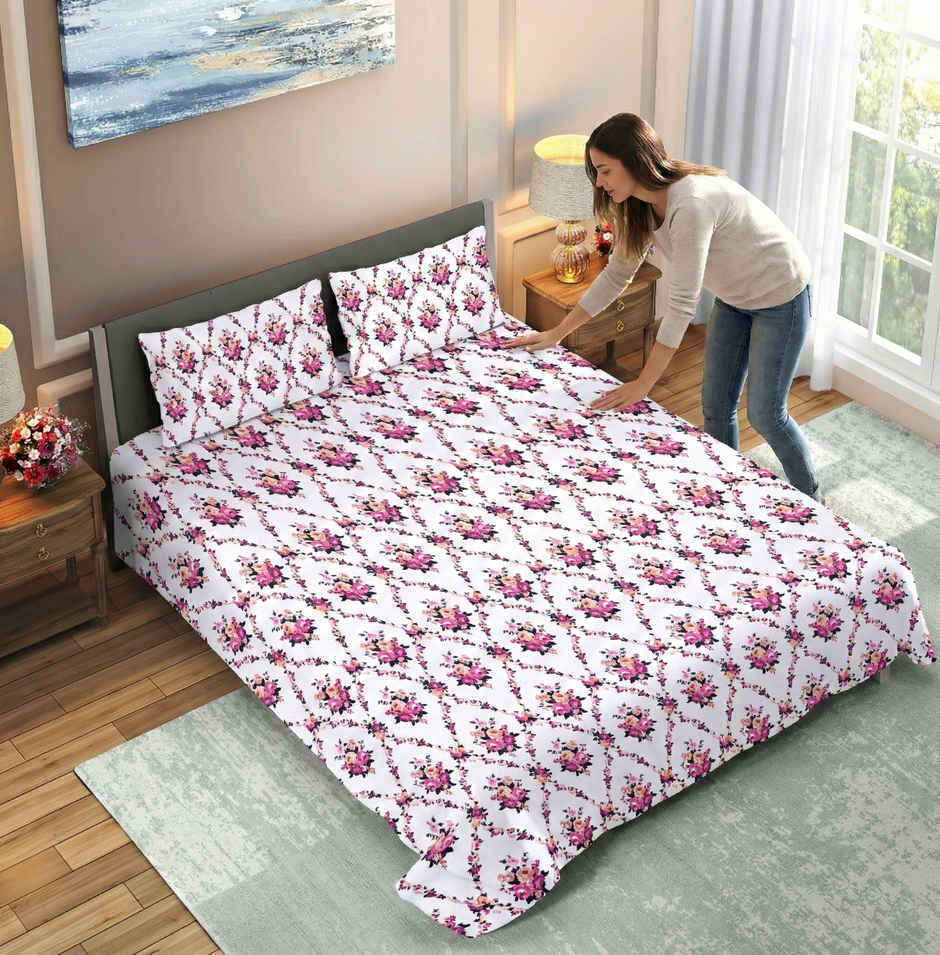 Dream Living 115 GSM Double Bedsheet Set |220 x 240 cm| With 2 Pillow Covers
