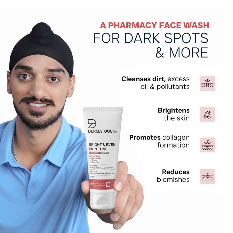 Dermatouch Bright & Even Tone Face Wash With Niacinamide Vitamin E & Kojic Acid Uneven Tone