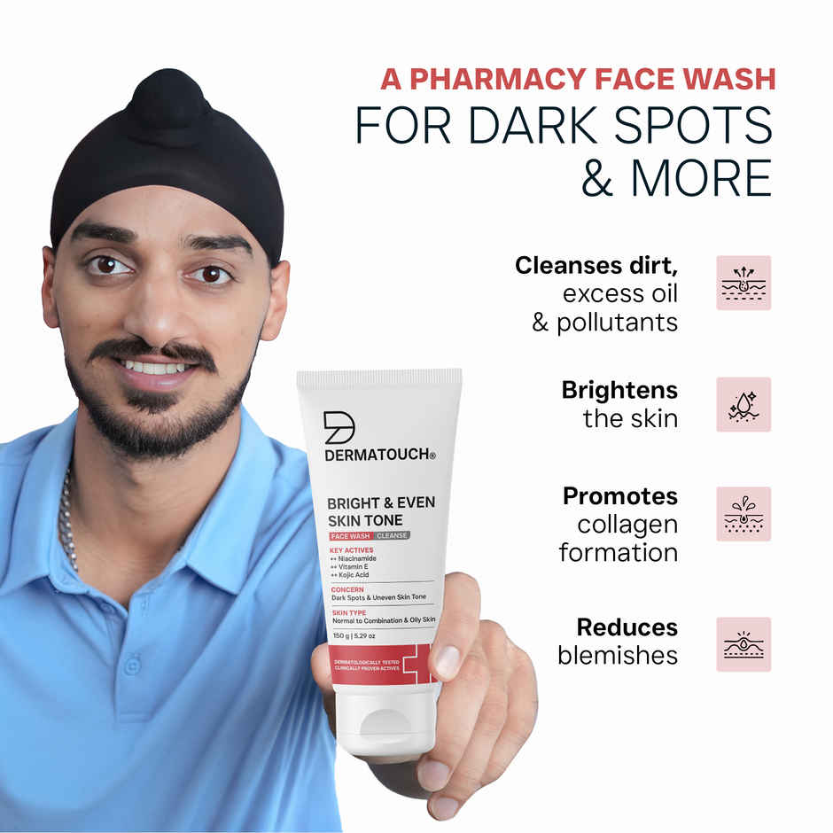 Dermatouch Bright & Even Tone Face Wash With Niacinamide Vitamin E & Kojic Acid Uneven Tone