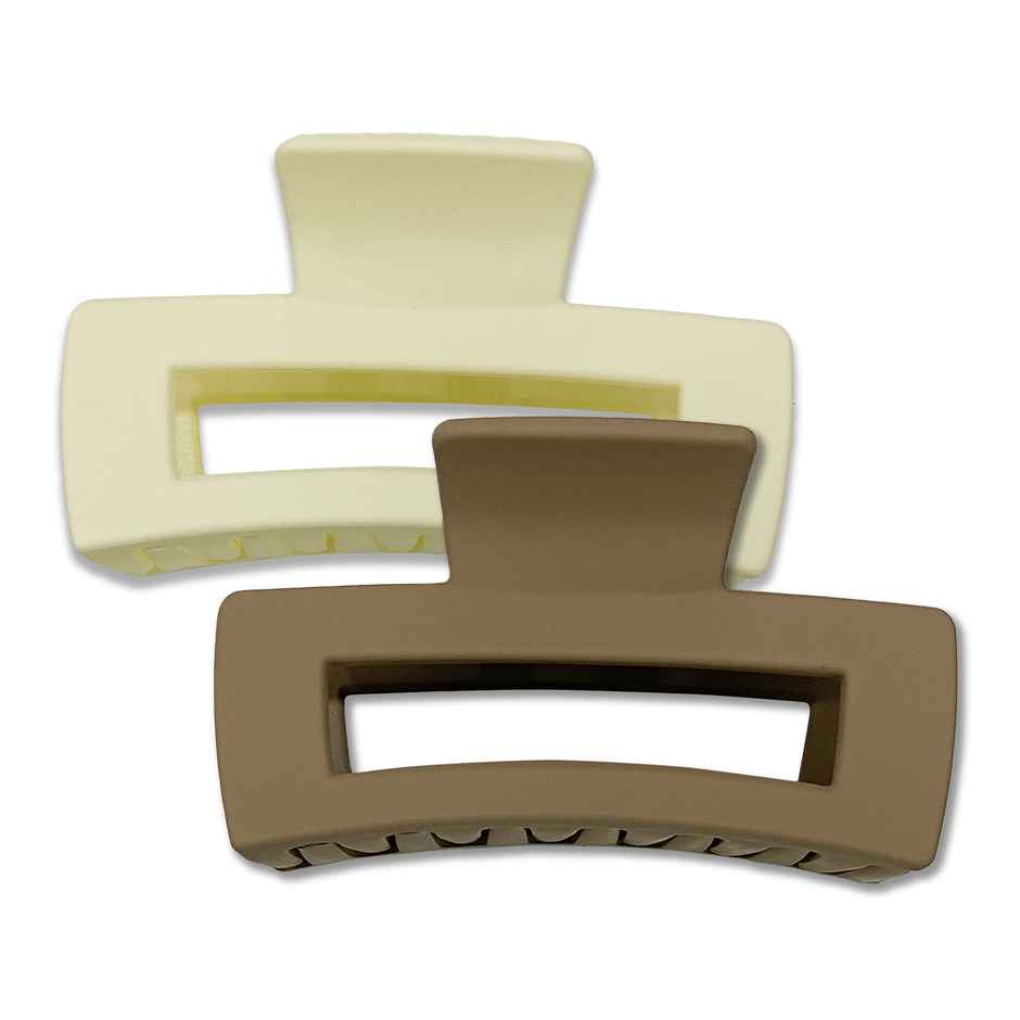 Prolume Rectangle Claw Clips Hair Accessories For Women/Girl (Light Beige,Dark Beige)