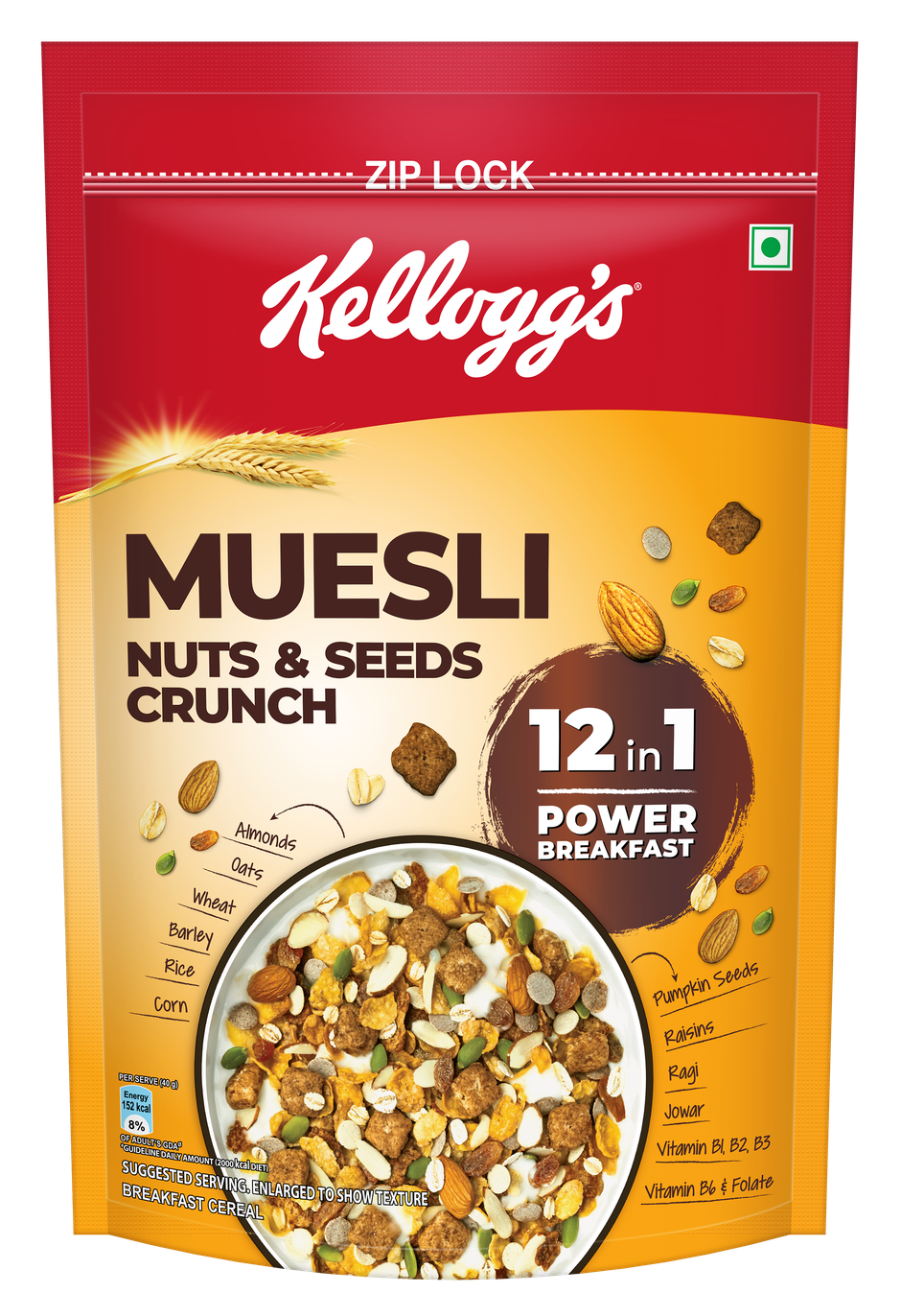 Kellogg's Muesli Nuts and seeds crunch | 12-in-1 Power Breakfast | No Maida | High in Fiber