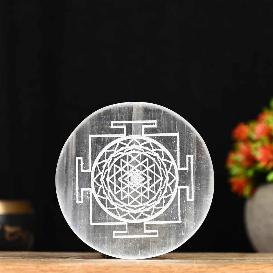 HINDCRAFT Selenite Charging Plate | Sri Yantra Engraved Crystal Plate for Meditation Spiritual Gift