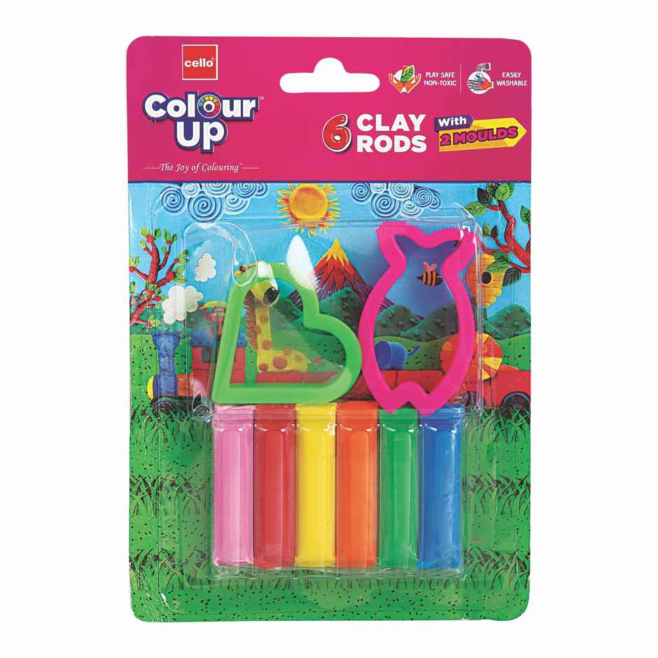 Cello ColourUp Clay with 6 Multicolour Clay Stripes & 2 Moulds (Return Gift Pack of 10)|Kanjak Gift Set