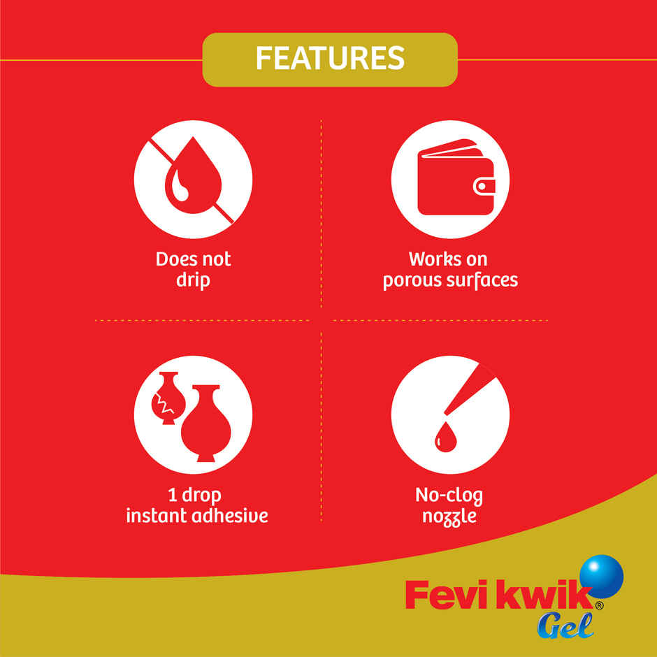 Fevikwik Gel | Instant glue for repair | No spillage | Clear non drip formula | Extra repair time Combo