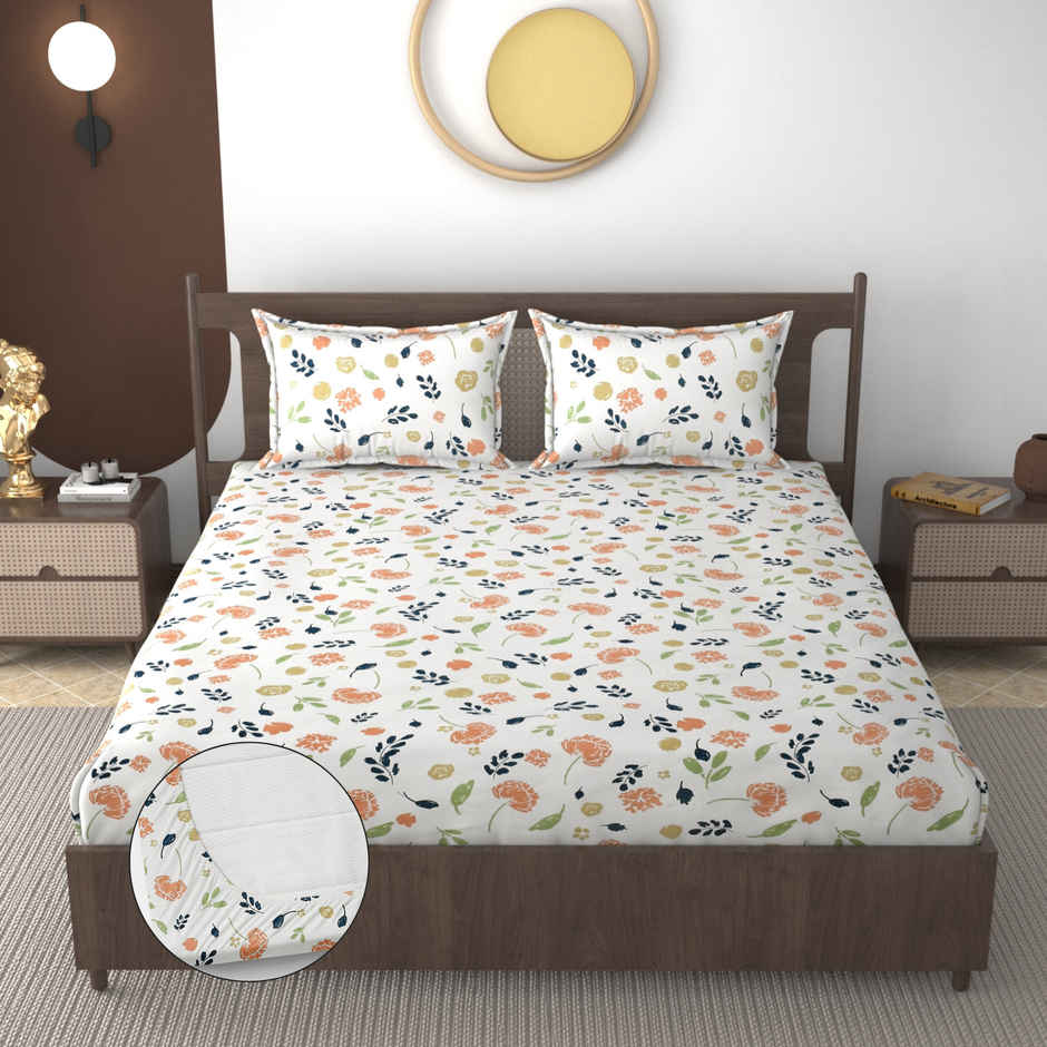 Furnofy Fitted Double Bedsheet with 2 Pillow Covers | White - 78 x 72 + 6 in Pocket