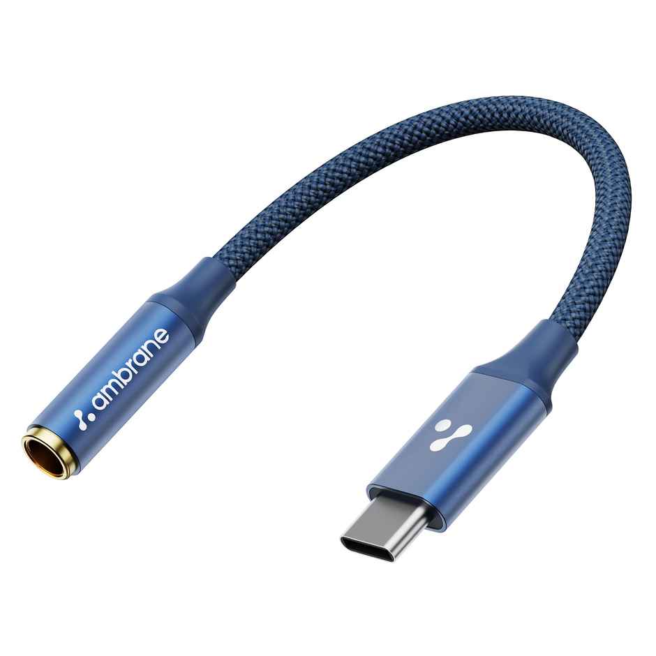 Ambrane Type C to 3.5mm Audio Jack Converter with DAC Headphone Adapter | Connector Cable | Blue
