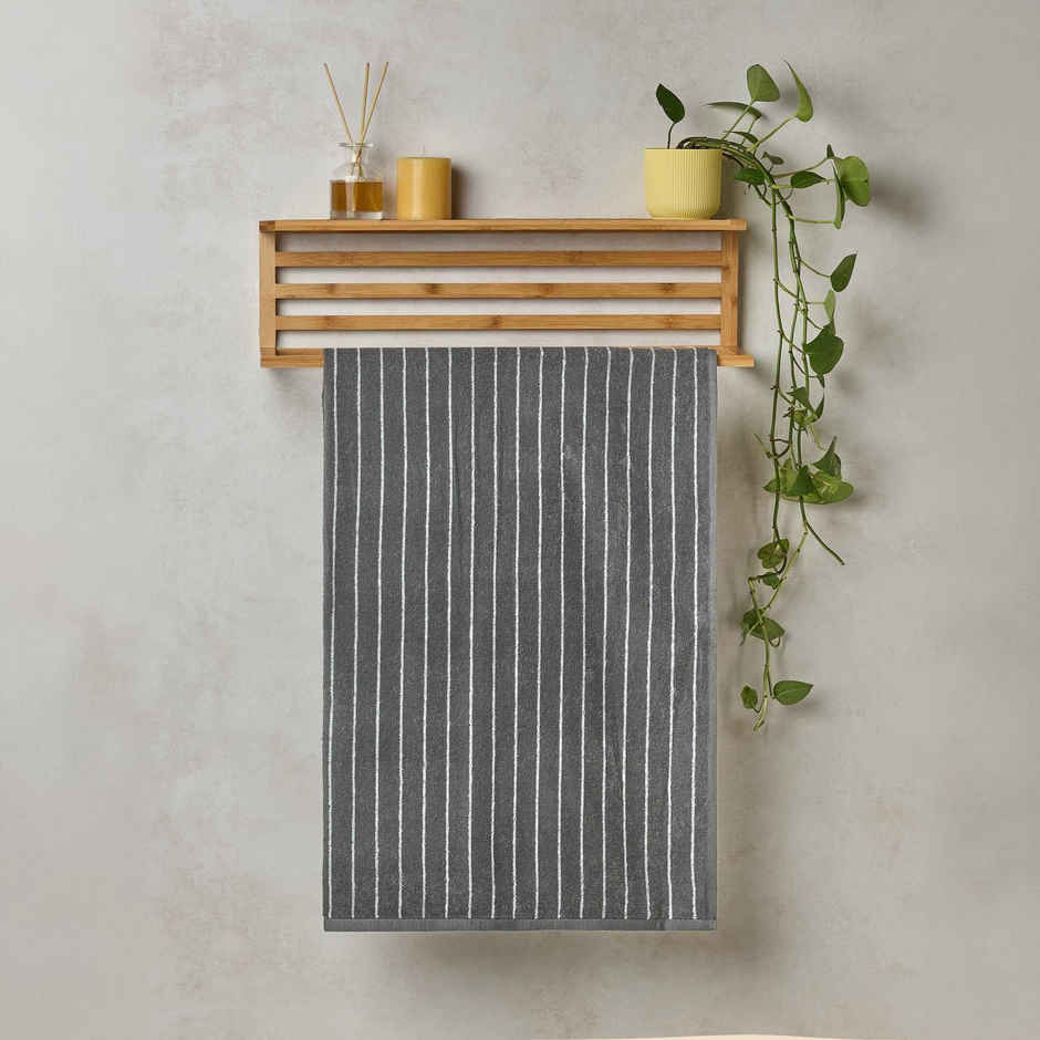 Himeya Pin Stripe 350 GSM Cotton Bath Towel | Neutral Charcoal
